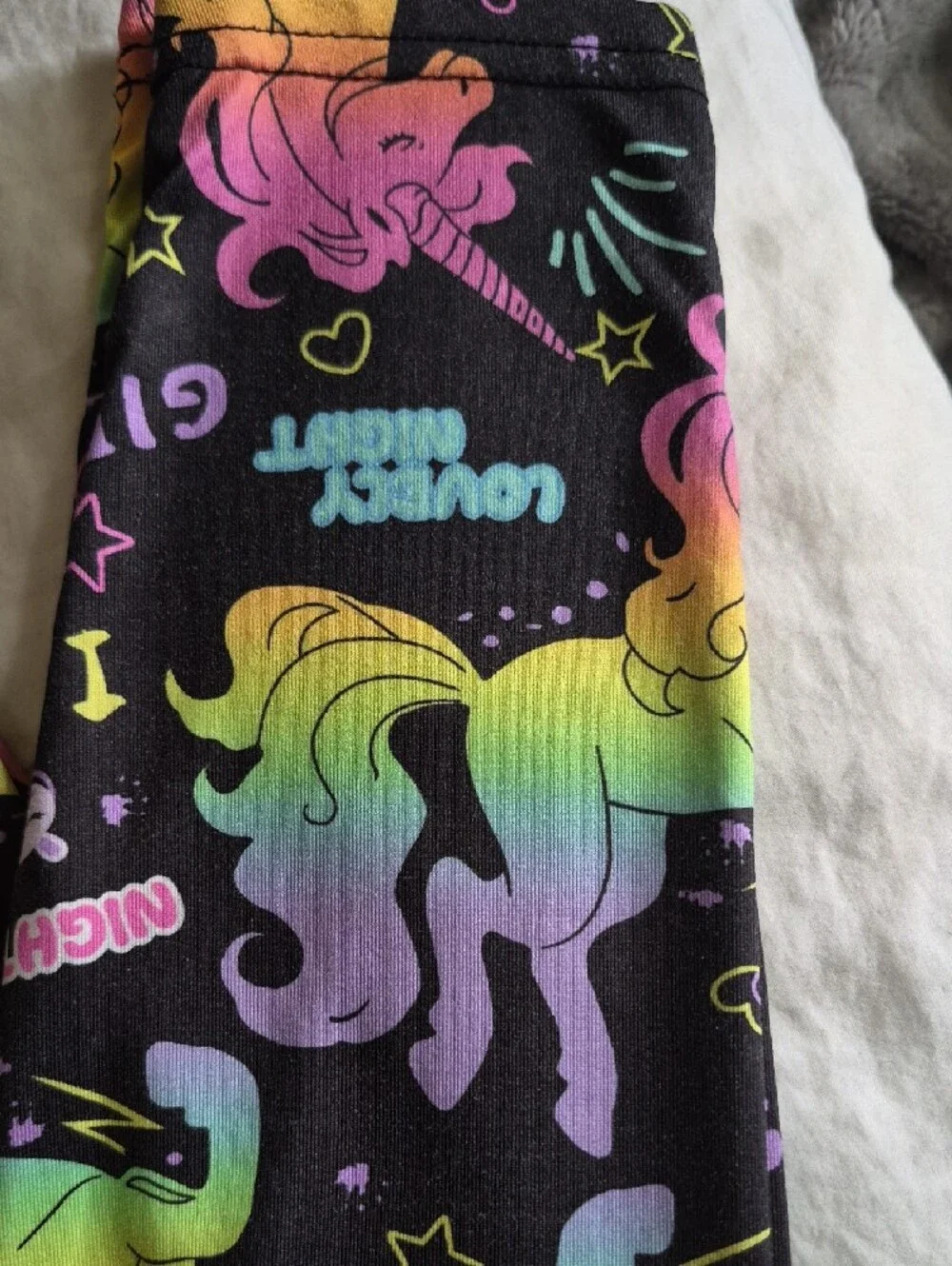 SHEIN Black Leggings with Rainbow Unicorn Print